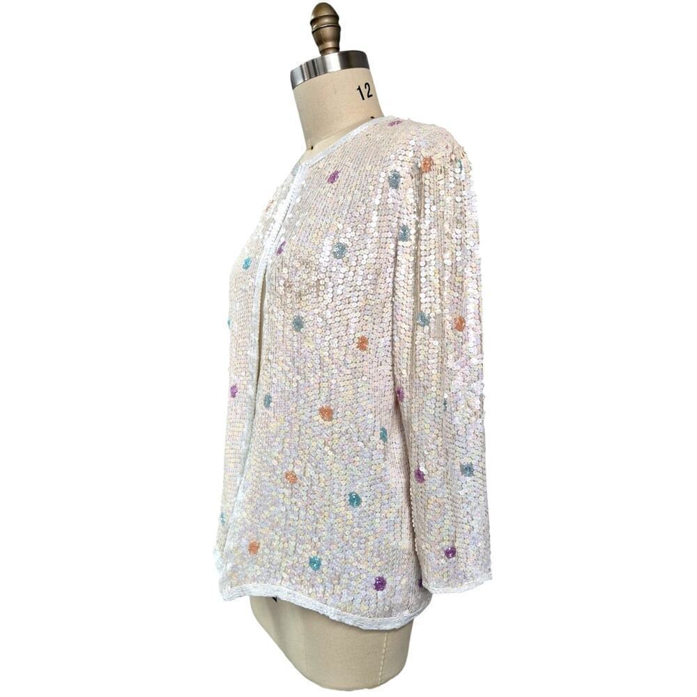 Vintage 90s Scala Silk Sequin Polka Dot Evening Jacket - Size M